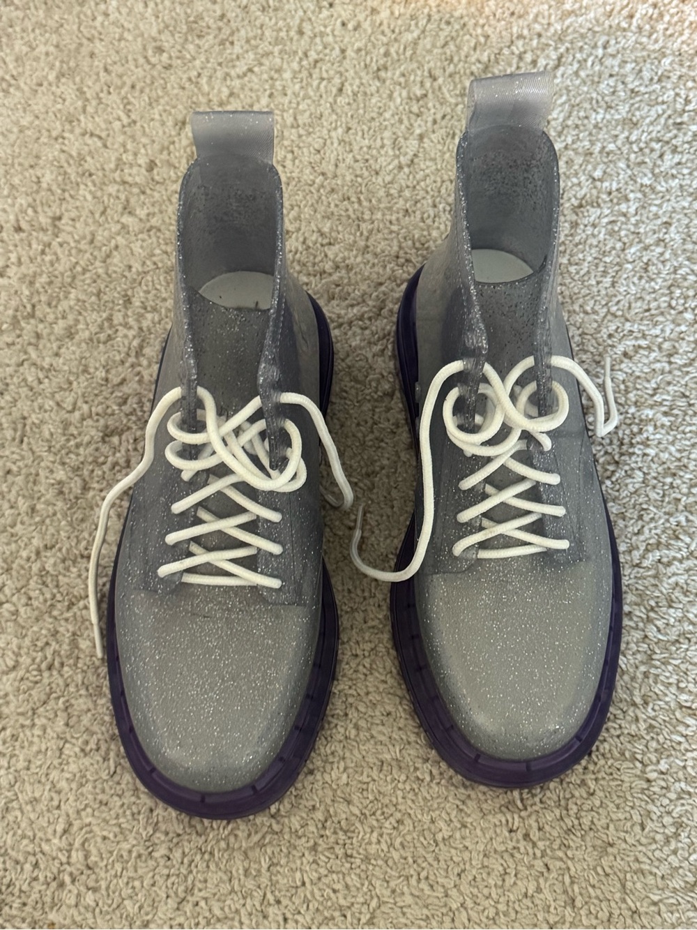 Melissa Coturno Glitter Lace-Up Boots Silver Purple US 7 - NWOT - Picture 5 of 10
